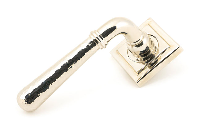From The Anvil - Polished Nickel Hammered Newbury Lever on Rose Set (Square) | Sku. 46080 | Trade Door Handles.