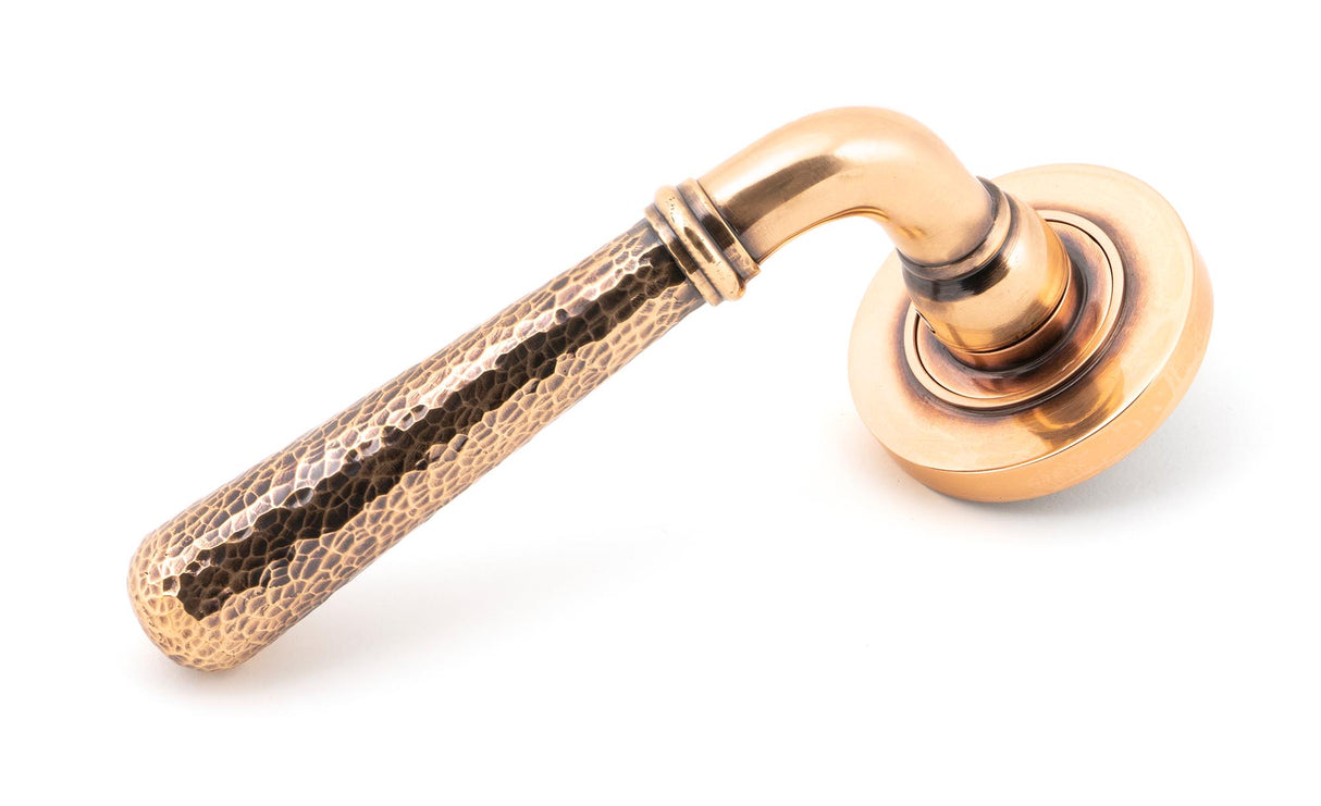 From The Anvil - Polished Bronze Hammered Newbury Lever on Rose Set (Plain) | Sku. 46085 | Trade Door Handles.