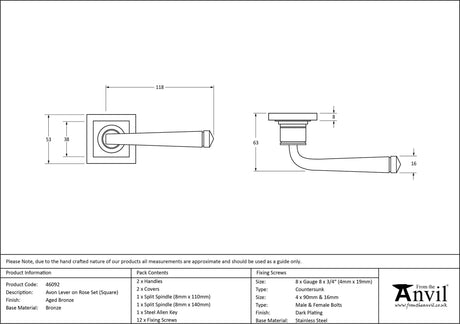 From The Anvil - Aged Bronze Avon Round Lever on Rose Set (Square) | Sku. 46092 | Trade Door Handles.