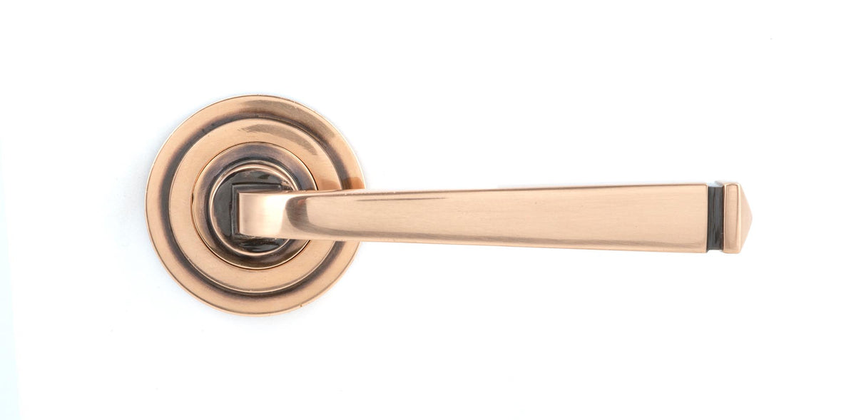 From The Anvil - Polished Bronze Avon Round Lever on Rose Set (Art Deco) | Sku. 46094 | Trade Door Handles.
