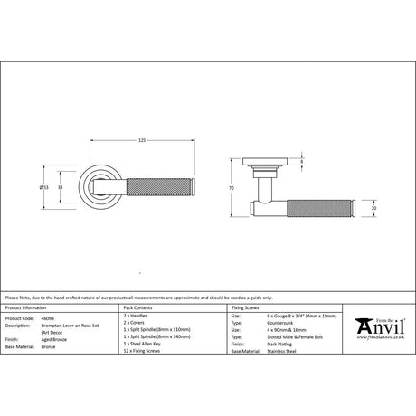 From The Anvil - Aged Bronze Brompton Lever on Rose Set (Art Deco) | Sku. 46098 | Trade Door Handles.
