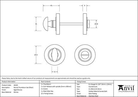 From The Anvil - Aged Bronze Round Thumbturn Set (Plain) | Sku. 46105 | Trade Door Handles.
