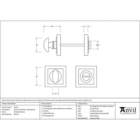 From The Anvil - Polished Bronze Round Thumbturn Set (Square) | Sku. 46112 | Trade Door Handles.