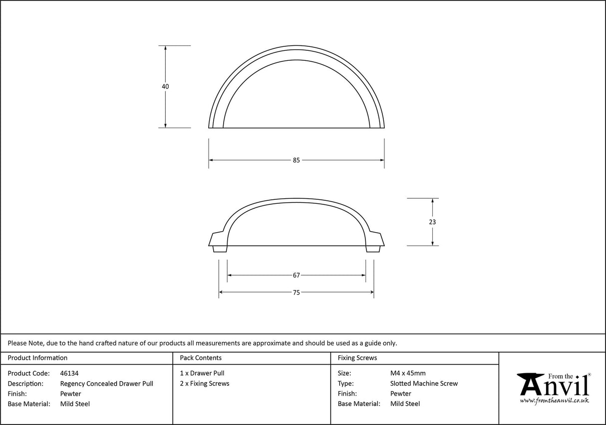 From The Anvil - Pewter Regency Concealed Drawer Pull | Sku. 46134 | Trade Door Handles.