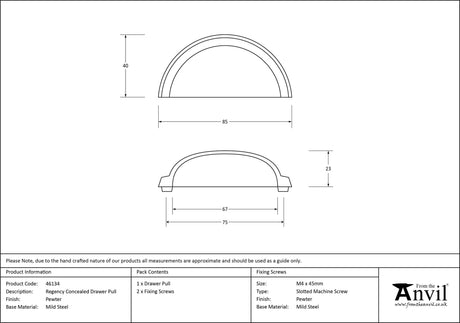 From The Anvil - Pewter Regency Concealed Drawer Pull | Sku. 46134 | Trade Door Handles.
