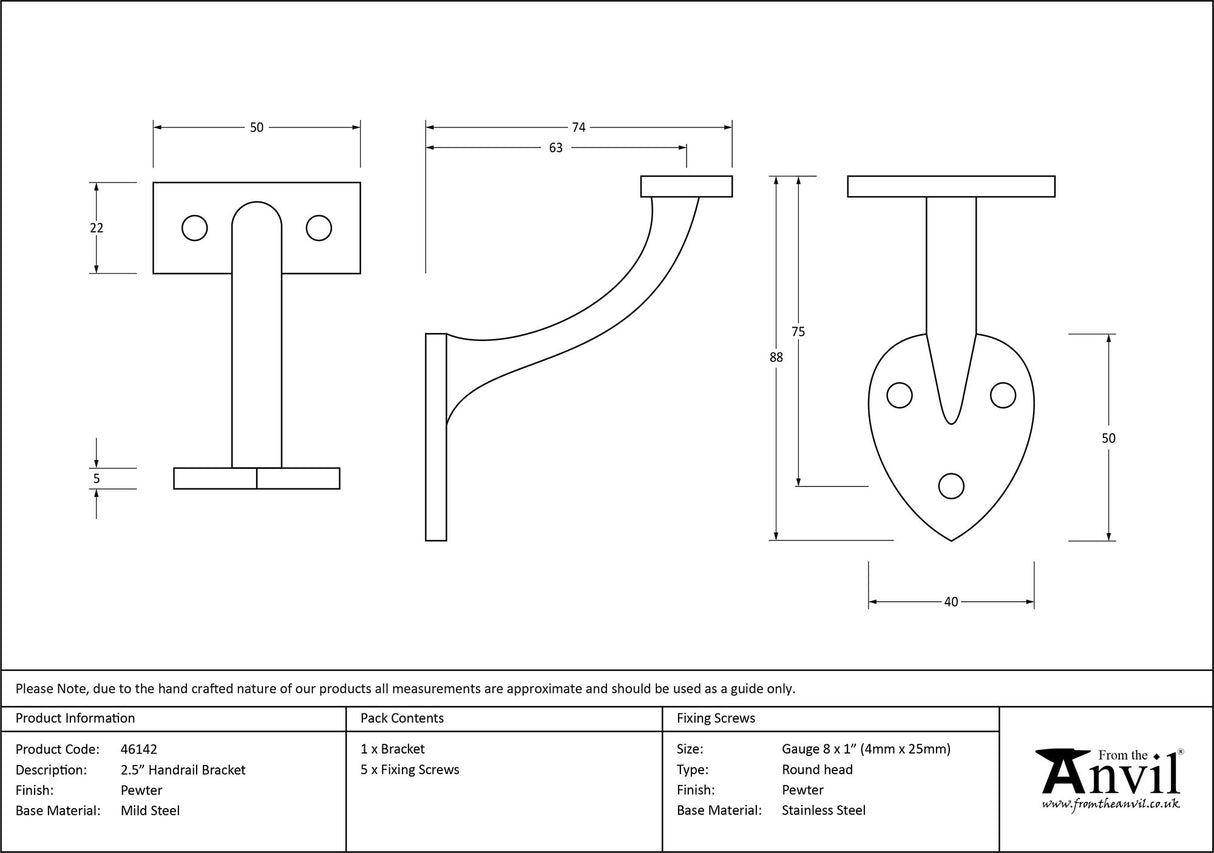 From The Anvil - Pewter 2.5" Handrail Bracket | Sku. 46142 | Trade Door Handles.