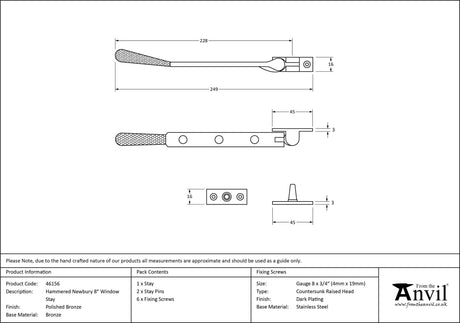 From The Anvil - Polished Bronze 8" Hammered Newbury Stay | Sku. 46156 | Trade Door Handles.