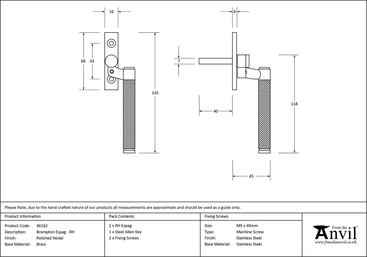 From The Anvil - Polished Nickel Brompton Espag - RH | Sku. 46162 | Trade Door Handles.