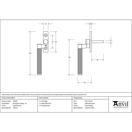 From The Anvil - Aged Bronze Brompton Espag - LH | Sku. 46169 | Trade Door Handles.