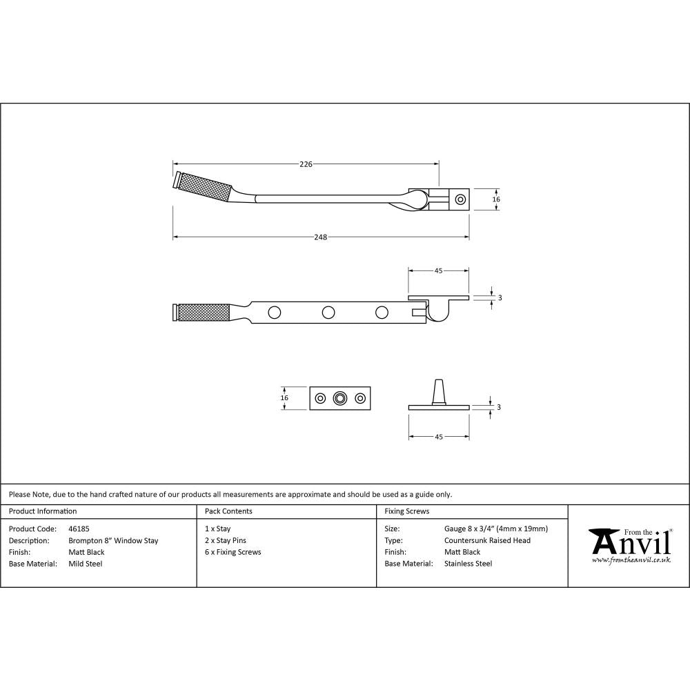 From The Anvil - Matt Black 8" Brompton Stay | Sku. 46185 | Trade Door Handles.