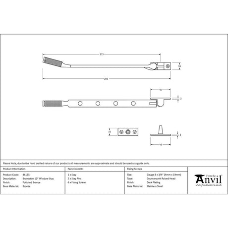 From The Anvil - Polished Bronze 10" Brompton Stay | Sku. 46195 | Trade Door Handles.