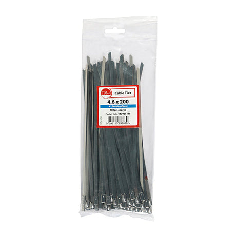 This is an image of Timco - Cable Ties - Stainless Steel 4.6 x 200mm - (100 PCS Bag) 46200CTSS