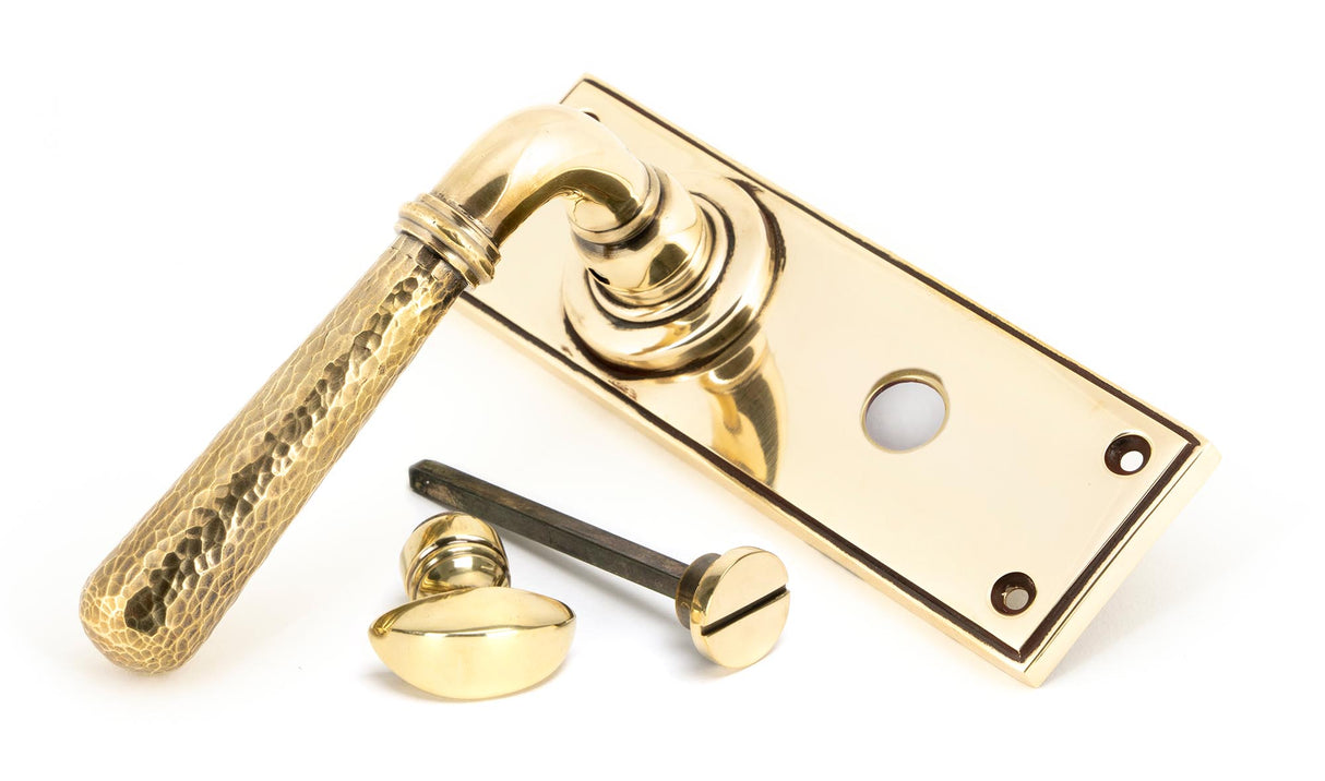 From The Anvil - Aged Brass Hammered Newbury Lever Bathroom Set | Sku. 46211 | Trade Door Handles.
