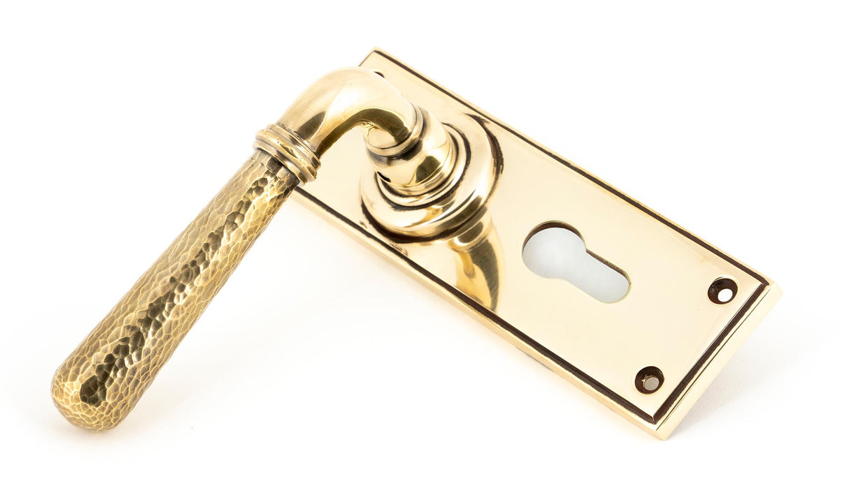From The Anvil - Aged Brass Hammered Newbury Lever Euro Lock Set | Sku. 46212 | Trade Door Handles.