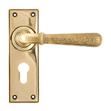 From The Anvil - Aged Brass Hammered Newbury Lever Euro Lock Set | Sku. 46212 | Trade Door Handles.