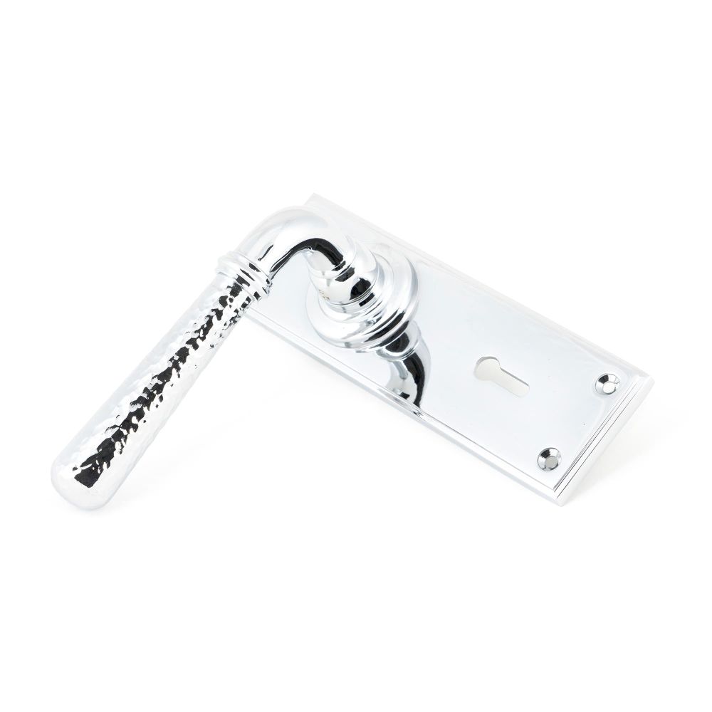 From The Anvil - Polished Chrome Hammered Newbury Lever Lock Set | Sku. 46213 | Trade Door Handles.
