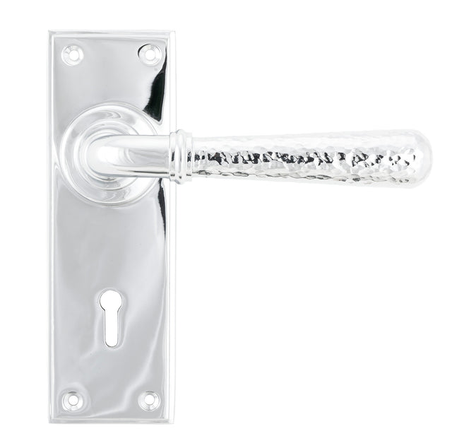From The Anvil - Polished Chrome Hammered Newbury Lever Lock Set | Sku. 46213 | Trade Door Handles.