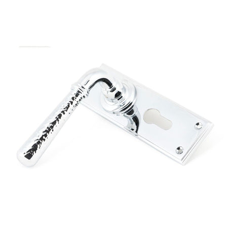 From The Anvil - Polished Chrome Hammered Newbury Lever Euro Lock Set | Sku. 46216 | Trade Door Handles.