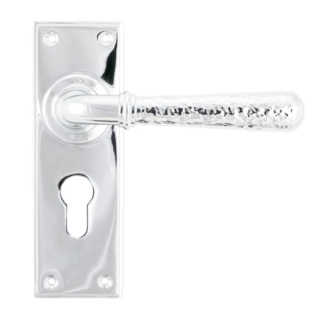 From The Anvil - Polished Chrome Hammered Newbury Lever Euro Lock Set | Sku. 46216 | Trade Door Handles.