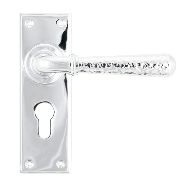 From The Anvil - Polished Chrome Hammered Newbury Lever Euro Lock Set | Sku. 46216 | Trade Door Handles.