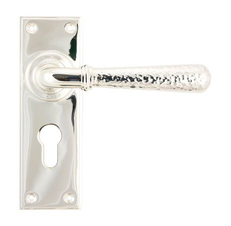From The Anvil - Polished Nickel Hammered Newbury Lever Euro Lock Set | Sku. 46220 | Trade Door Handles.