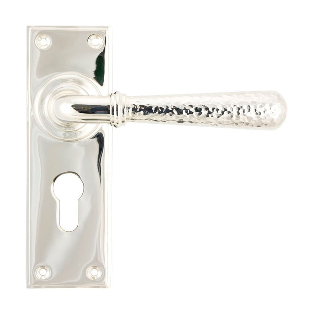 From The Anvil - Polished Nickel Hammered Newbury Lever Euro Lock Set | Sku. 46220 | Trade Door Handles.