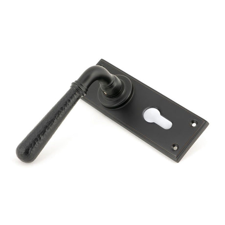 From The Anvil - Aged Bronze Hammered Newbury Lever Euro Lock Set | Sku. 46224 | Trade Door Handles.