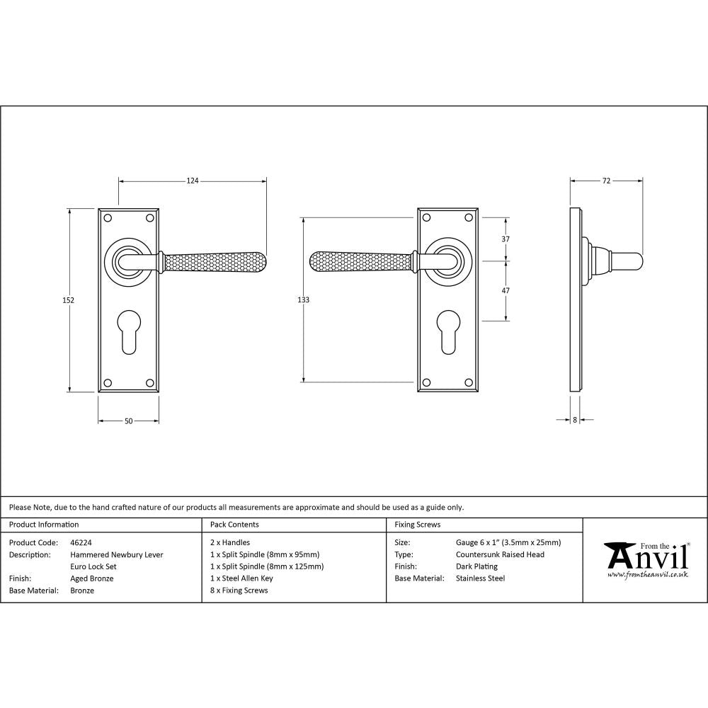 From The Anvil - Aged Bronze Hammered Newbury Lever Euro Lock Set | Sku. 46224 | Trade Door Handles.