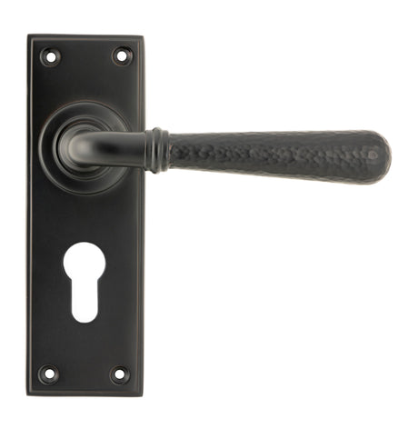 From The Anvil - Aged Bronze Hammered Newbury Lever Euro Lock Set | Sku. 46224 | Trade Door Handles.