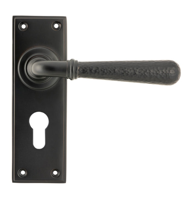 From The Anvil - Aged Bronze Hammered Newbury Lever Euro Lock Set | Sku. 46224 | Trade Door Handles.