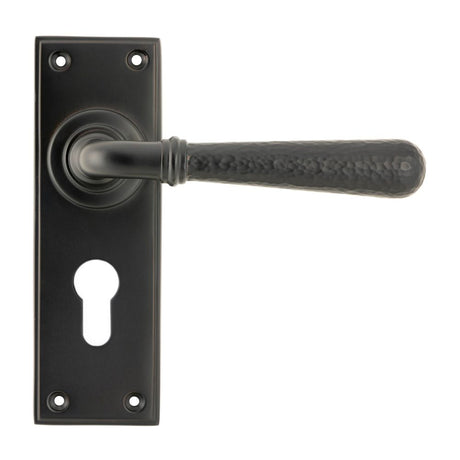 From The Anvil - Aged Bronze Hammered Newbury Lever Euro Lock Set | Sku. 46224 | Trade Door Handles.
