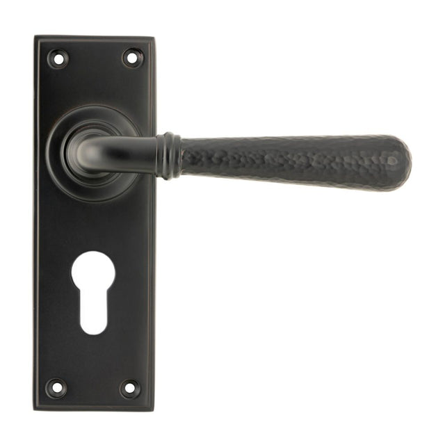 From The Anvil - Aged Bronze Hammered Newbury Lever Euro Lock Set | Sku. 46224 | Trade Door Handles.