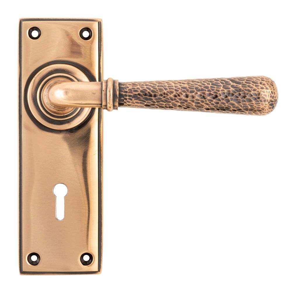 From The Anvil - Polished Bronze Hammered Newbury Lever Lock Set | Sku. 46225 | Trade Door Handles.