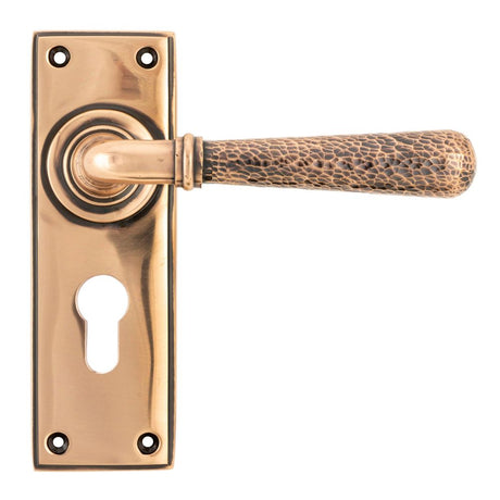 From The Anvil - Polished Bronze Hammered Newbury Lever Euro Lock Set | Sku. 46228 | Trade Door Handles.