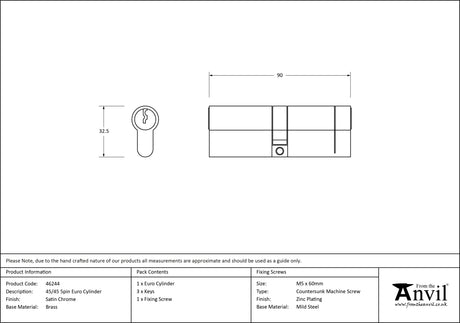 From The Anvil - Satin Chrome 45/45 5pin Euro Cylinder | Sku. 46244 | Trade Door Handles.