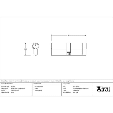 From The Anvil - Satin Chrome 45/45 5pin Euro Cylinder | Sku. 46244 | Trade Door Handles.