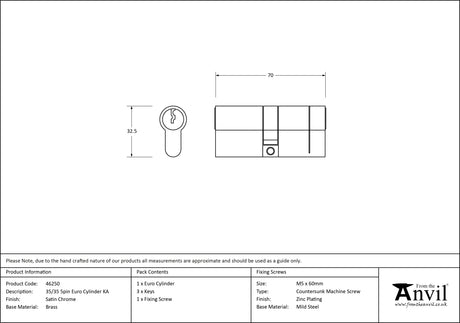From The Anvil - Satin Chrome 35/35 5pin Euro Cylinder KA | Sku. 46250 | Trade Door Handles.