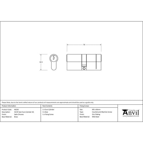 From The Anvil - Satin Chrome 35/35 5pin Euro Cylinder KA | Sku. 46250 | Trade Door Handles.