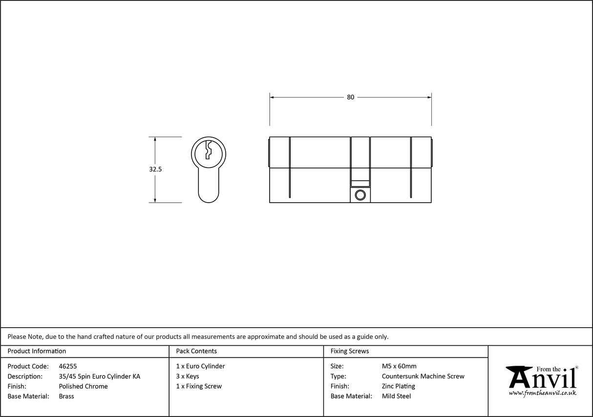 From The Anvil - Polished Chrome 35/45 5pin Euro Cylinder KA | Sku. 46255 | Trade Door Handles.