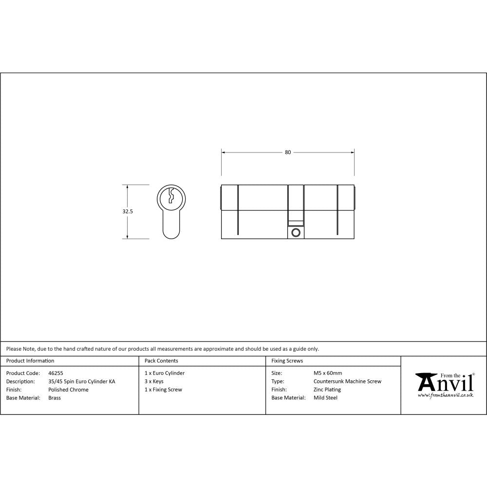 From The Anvil - Polished Chrome 35/45 5pin Euro Cylinder KA | Sku. 46255 | Trade Door Handles.