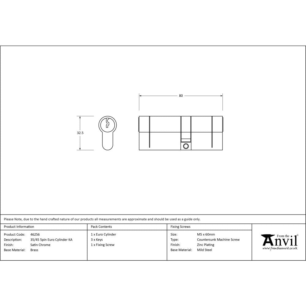 From The Anvil - Satin Chrome 35/45 5pin Euro Cylinder KA | Sku. 46256 | Trade Door Handles.