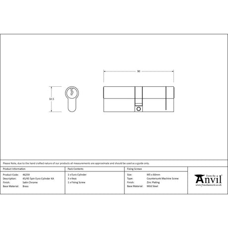 From The Anvil - Satin Chrome 45/45 5pin Euro Cylinder KA | Sku. 46259 | Trade Door Handles.