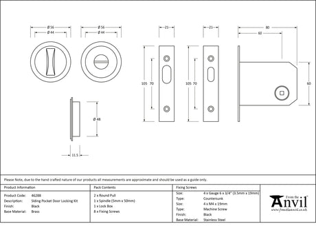 From The Anvil - Black Sliding/Pocket Door Locking Kit | Sku. 46288 | Trade Door Handles.