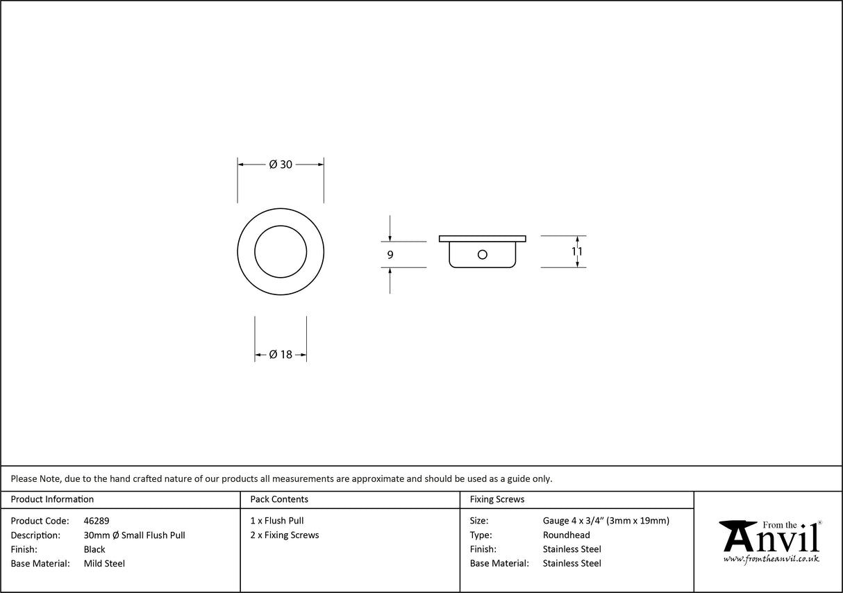 From The Anvil - Black 30mm Small Flush Pull | Sku. 46289 | Trade Door Handles.