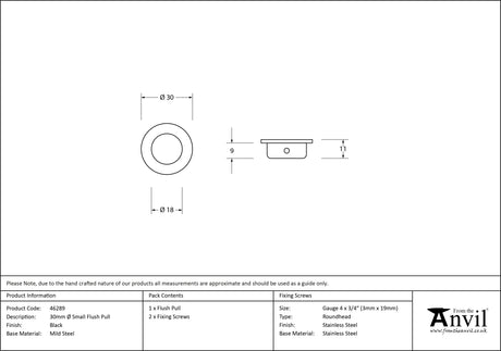 From The Anvil - Black 30mm Small Flush Pull | Sku. 46289 | Trade Door Handles.