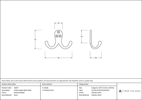 From The Anvil - Polished Nickel Celtic Double Robe Hook | Sku. 46297 | Trade Door Handles.