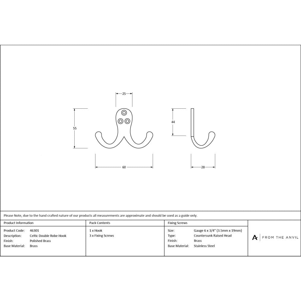From The Anvil - Polished Brass Celtic Double Robe Hook | Sku. 46301 | Trade Door Handles.