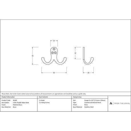 From The Anvil - Polished Brass Celtic Double Robe Hook | Sku. 46301 | Trade Door Handles.