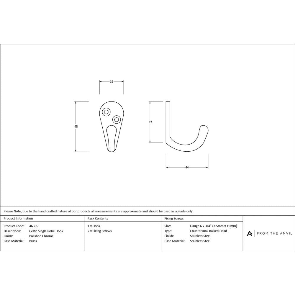 From The Anvil - Polished Chrome Celtic Single Robe Hook | Sku. 46305 | Trade Door Handles.