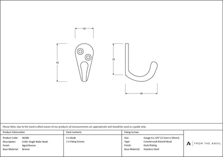 From The Anvil - Aged Bronze Celtic Single Robe Hook | Sku. 46306 | Trade Door Handles.
